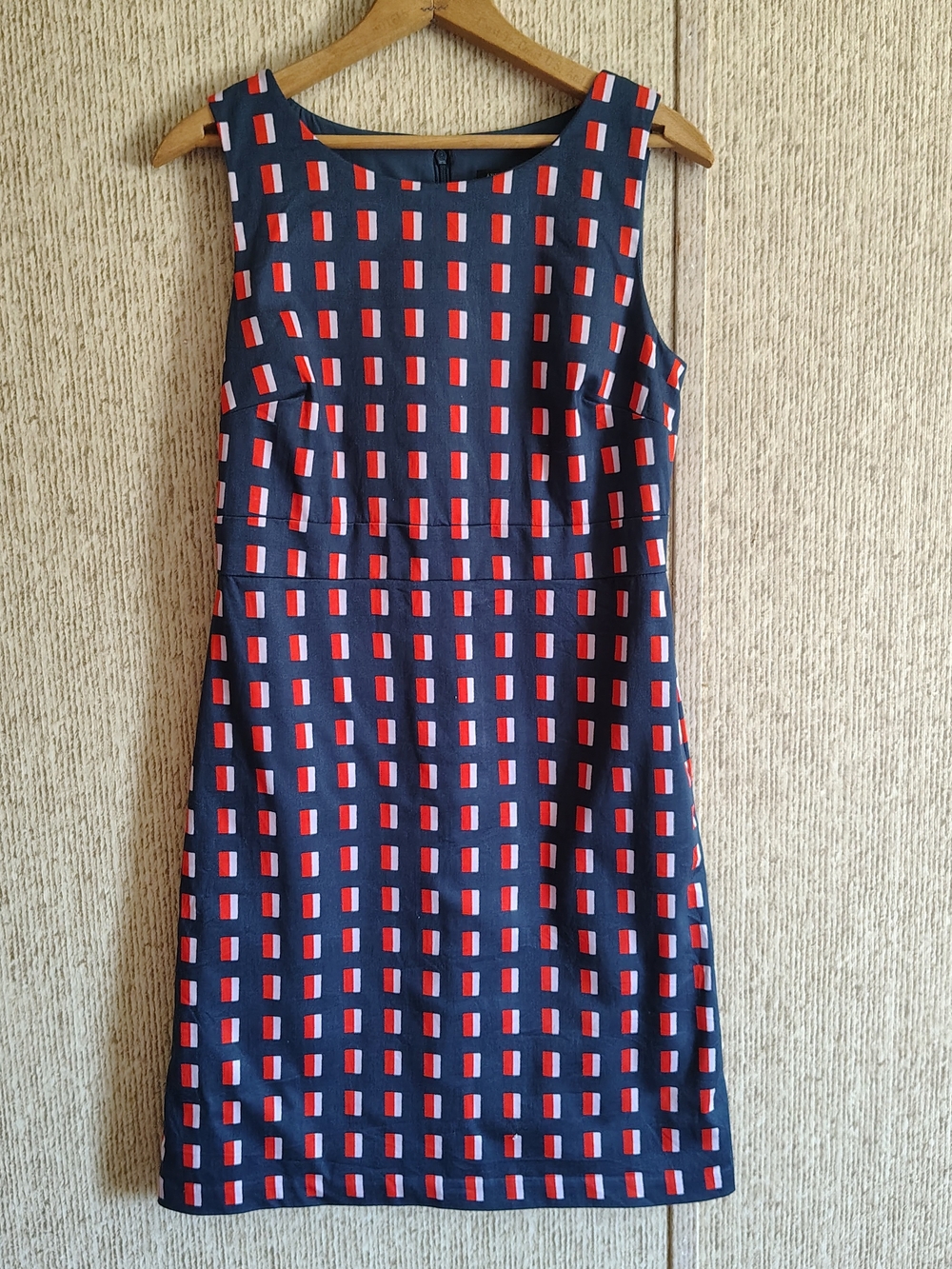 Ann Taylor Sleeveless Cotton Sheath Dress, Blue With Red & White Print